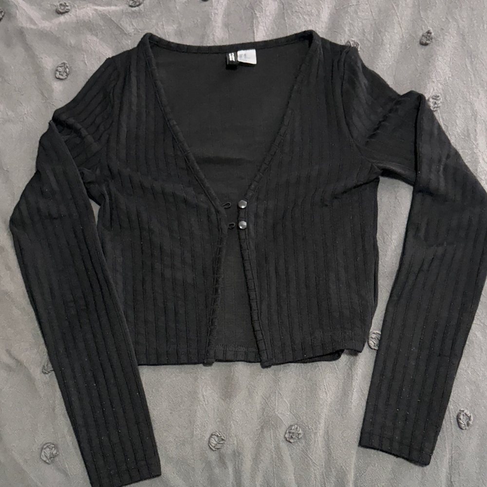 Divided Black Ribbed Long Sleeve Top
